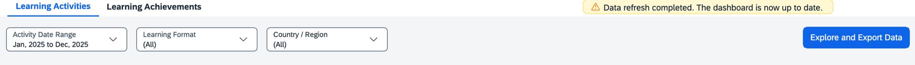 Screencapture of the Learning Analytics, showing the data loads notification.