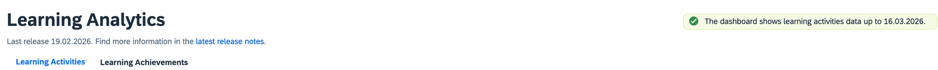 Top navigation of the analytics dashboard used to switch between Learning Activities and Learning Achievements.